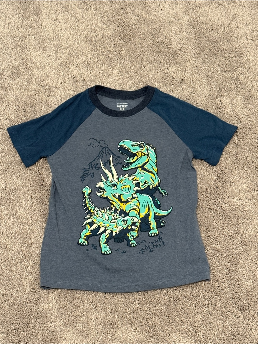 jumping beans Navy & Gray Dinosaur Raglan Tee with Neon Green Graphic